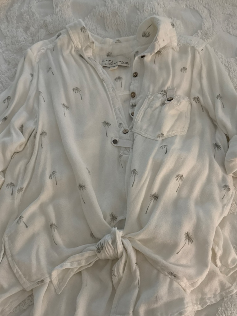 Vintage Havana Cream Palm-Print Tie-Front Blouse
